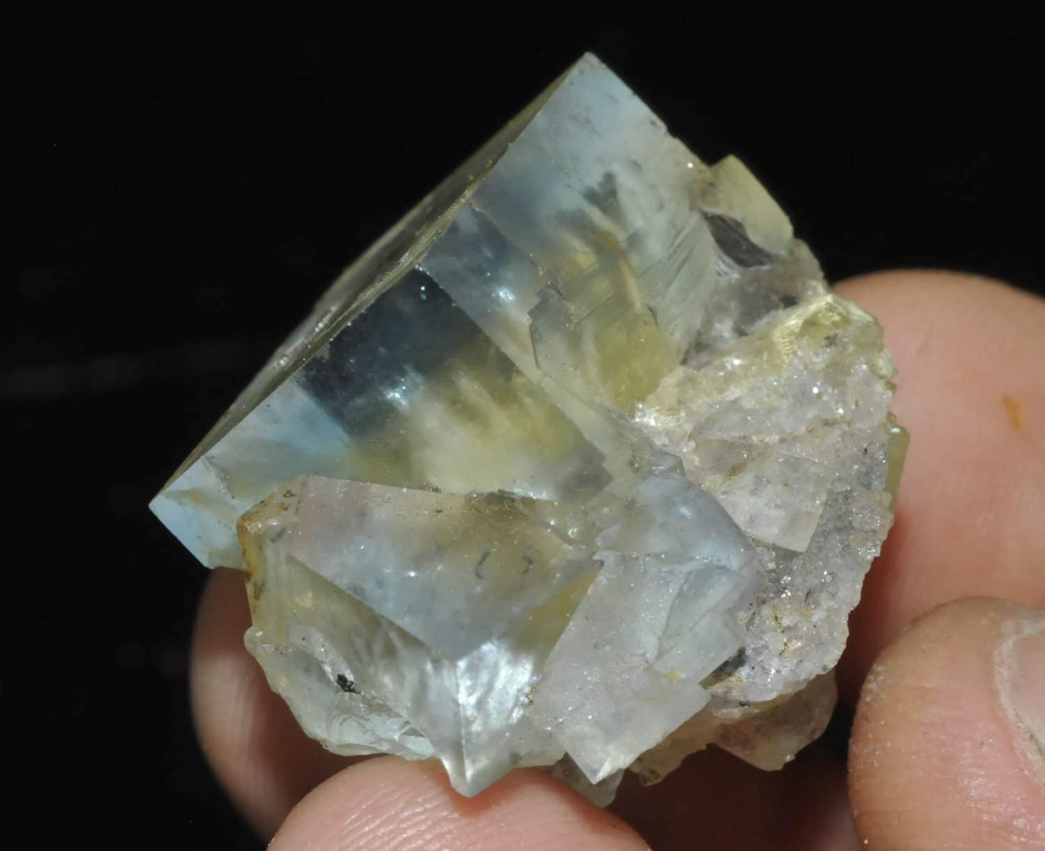 Fluorite with blue envelope and yellow core (the Burc mine, France)