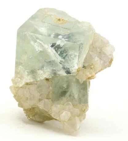 Fluorite bleue sur quartz de la mine du Burc, Tarn.