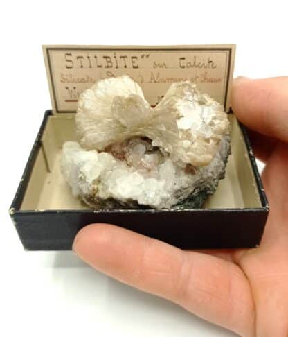 Stilbite sur Calcite, West Paterson, New Jersey, USA (États-Unis).