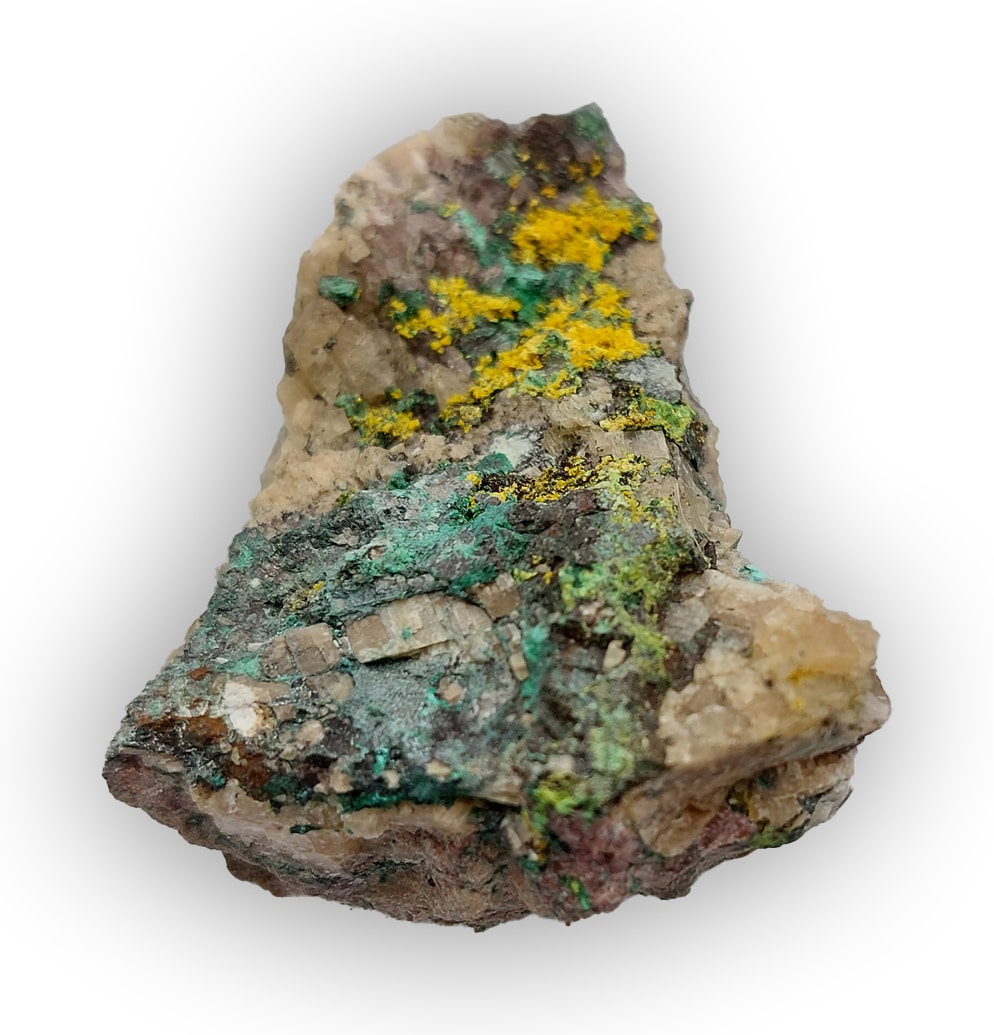 Tyuyamunite et Malachite, Mashamba West, Kolwezi, Katanga, Congo (RDC).